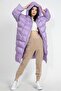Women's Lilac Hooded Puffer Long Oversize Coat Tg3, one size