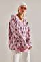 Women's Pink V-Neck Patterned Knitwear Sweater Stk264 - 7