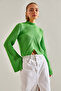 Women's Aqua Green Half Fisherman Patterned Crop Sweater Stk269 - 3