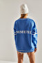 Women's Ice Blue V-Neck Letter Printed Oversize Knitwear Sweater Stk265 - 2