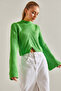 Women's Aqua Green Half Fisherman Patterned Crop Sweater Stk269 - 2