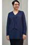 Dark blue kerchief collar look long-sleeved combed cotton Viscose T-shirt - 2