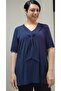 Dark blue kerchief collar look short-sleeved combed cotton Viscose T-shirt - 3