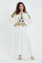 Women's White Cross Stitch Embroidery Detailed Long Sleeve Loose Ethnic Authentic Dress - 7