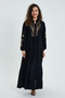 Women's Black Foil Embroidery Embroidered Buttoned Placket Collar Long Sleeve Long Ethnic Authentic Dress