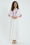 Women's White Embroidery Embroidered Buttoned Placket Collar Long Sleeve Long Ethnic Authentic Dress - 2