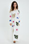Women's White Applique Pattern Detailed Long Sleeve Long Ethnic Dress - 3