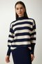Women's Navy Blue Striped Sweater Dress Knitwear Suit KG00008 - 4
