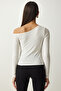 Women's White Gather Detailed Knitted Blouse MZ00045 - 5