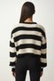 Women's Black Cream Striped Crop Knitwear Sweater PF00058 - 6