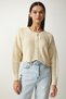 Women's Cream Ripped Detailed Buttoned Crop Knitwear Cardigan PF00054 - 4