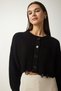 Women's Black Ripped Detailed Buttoned Crop Knitwear Cardigan PF00054 - 5
