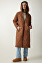 Women's Brown Hooded Quilted Coat with Pockets DD01285 - 4