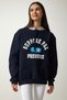 Women's Navy Blue Hooded Rose Gold Printed Sweatshirt OW00003 - 4
