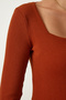 Women's Tile Square Neck Corded Knitted Blouse GT00052 - 3