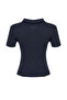 Lacivert Fermuar Detaylı Fitted/Vücuda Oturan Polo Yaka Fitilli Esnek Örme Bluz TWOSS23BZ00496 - 8