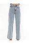 Asian Light Snow Wash Blue Lycra Super High Waist Palazzo Wide Leg Jeans - 4