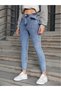 High Waist Blue Snow Wash Skinny Narrow Leg Jeans Women - 4