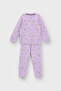 Spike Flower Patterned Lilac Twill Interlock Fabric 100% Cotton Girl's Pajama Set