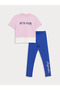 LCW Kids Crew Neck Printed Short Sleeve Girls' T-Shirt and Leggings 2-Piece Set