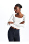 Square Neck Straight Long Sleeve Ottoman Women's Blouse - 2