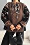 Women's Brown Tassel Embroidered Vintage Blouse