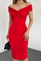 Women's Stretchy Diving Fabric Short Sleeve Midi Length Red Evening Dress 5038 - 5