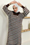 11027 Collar Zipper Striped Knitwear Dress Brown - 2