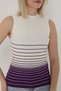 Women's Ecru Purple Striped Zero Sleeve Knitwear Body Sweater