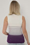 Women's Ecru Purple Striped Zero Sleeve Knitwear Body Sweater - 4