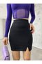 Women's Black High Waist Slit Detailed Mini Skirt - 3