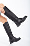 Women's Black Zip-Up Knee-High Heeled Boots - 2