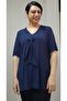 Dark blue kerchief collar look short-sleeved combed cotton Viscose T-shirt - 7