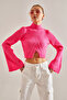 Women's Fuchsia Half Fisherman Patterned Crop Sweater Stk269 - 4