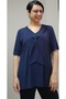 Dark blue kerchief collar look short-sleeved combed cotton Viscose T-shirt - 5
