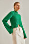 Women's Green Half Fisherman Patterned Crop Sweater Stk269 - 5