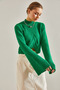 Women's Green Half Fisherman Patterned Crop Sweater Stk269 - 4