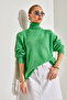 Women's Green Turtleneck Patterned Knitwear Sweater Stk201 - 4