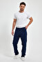 Men's Navy Blue Gabardine Relaxed Stretchy Linen Baggy Pants - 3