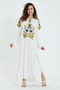 Women's White Cross Stitch Embroidery Detailed Long Sleeve Loose Ethnic Authentic Dress - 6