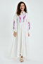 Women's White Embroidery Embroidered Buttoned Placket Collar Long Sleeve Long Ethnic Authentic Dress