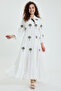 Women's White Palm Embroidery Long Sleeve Placket Collar Long Dress - 3