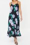 Black Floral Print Straight Cut Strap Midi Satin Woven Dress TWOSS23EL02416 - 5