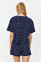 Lacivert %100 Pamuklu Puantiyeli ve Kalpli Şortlu Örme Pijama Takımı THMSS21PT1485 - 6