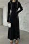 Women's Stretch Fabric Long Sleeve Double Zip Adjustable Slit Detailed Dress 12028 - 6