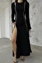 Women's Stretch Fabric Long Sleeve Double Zip Adjustable Slit Detailed Dress 12028