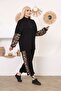 Women's Plus Size Half Zipper Detailed Lycra Viscose Tracksuit Set 21107 Leopard Sleeve - 4