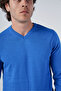 Men's Cobalt Blue 100% Cotton V-Neck Knitwear Sweater Trıst-1102 - 5