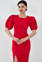 Balloon Sleeve Slit Atlas Dress 4317 - 2