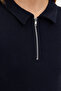 Lacivert Fermuar Detaylı Fitted/Vücuda Oturan Polo Yaka Fitilli Esnek Örme Bluz TWOSS23BZ00496 - 5
